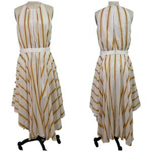 LOVER Lina MIDI Ivory Yellow Orange striped Asymmetrical flowy dress Women Sz 6